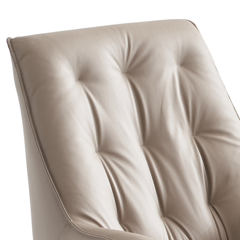 Fauteuil d'appoint capitonné avec repose-pieds Veranzano, Cuir véritable beige