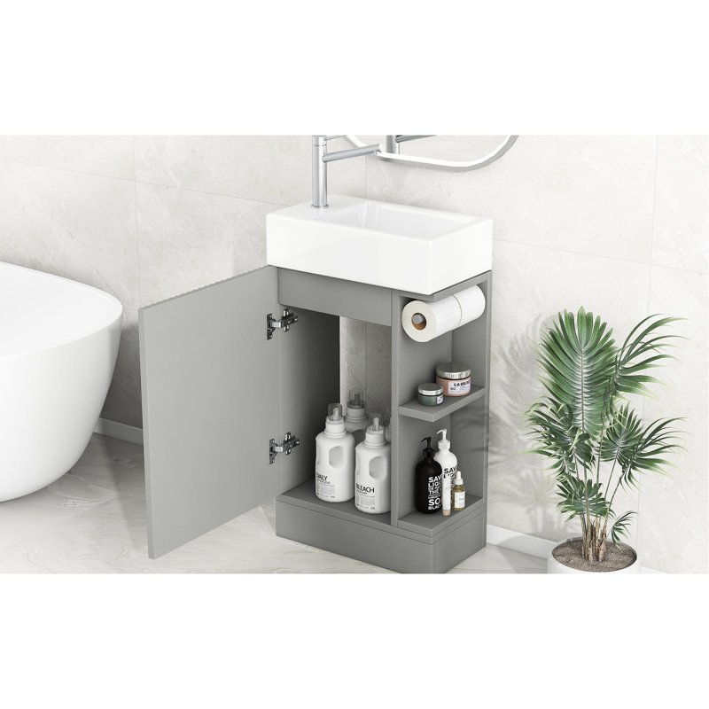 Meuble-lavabo gris 18,6 po avec planche et lavabo en céramique, système de tablettes combinables, Gris