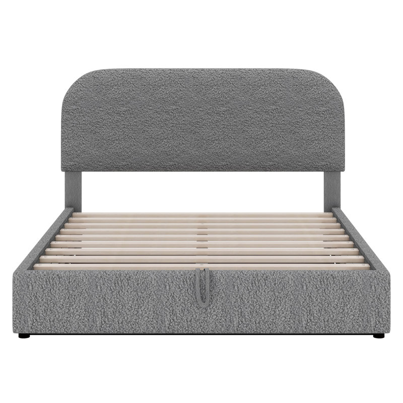 Lit plateforme tapissier Teddy, Gris, Double