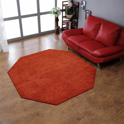 Manns Hand Knotted Loom Wool Eco-Friendly Area Rugs - Octagon, Light Red Color, Plain Solid Design, High Pile Thick Handmade Anti Skid Area Rugs for Living Room, Bed Room