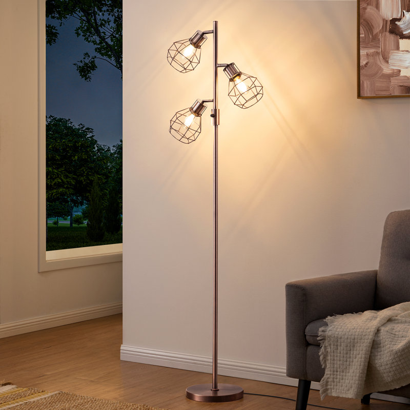 Lampe sur pied à branches 65 po avec ampoules à intensité variable et interrupteur rotatif Rasch, Cuivre rouge antique