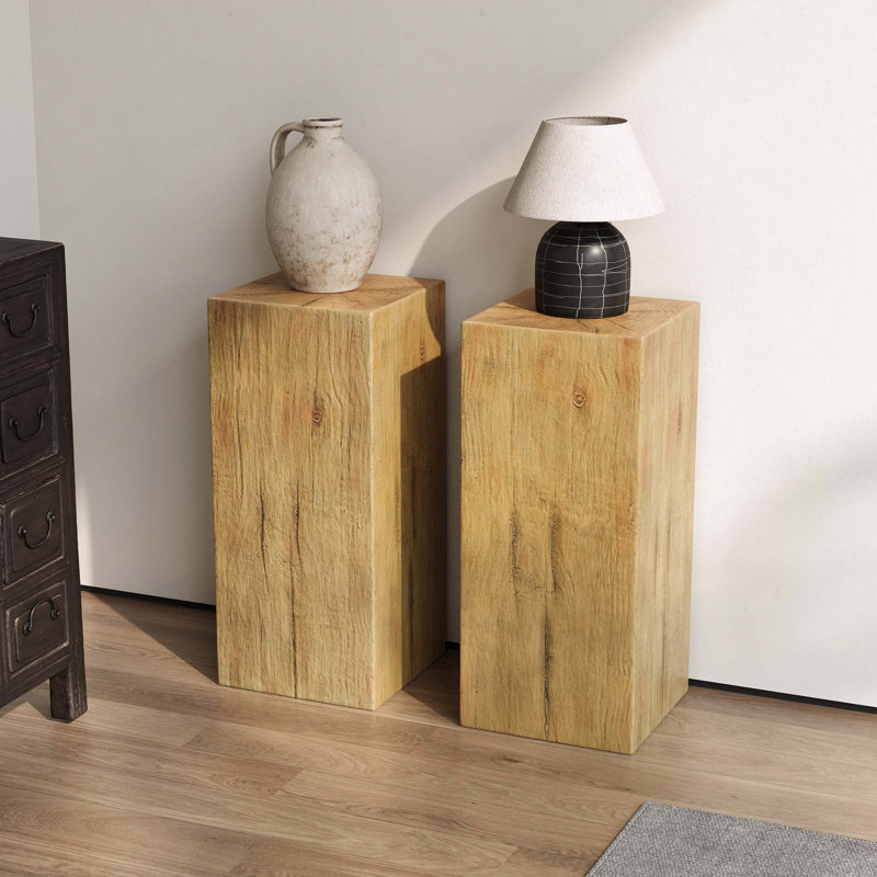 Table de bout en bois à colonnes carrées MGO, H 18 po x l 14,25 po x P 14,25 po, Naturel