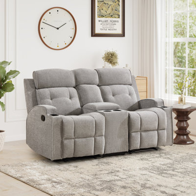 67.32" Wide Manual Reclining Loveseat With Hidden Storage Console And Dual Cup Holders