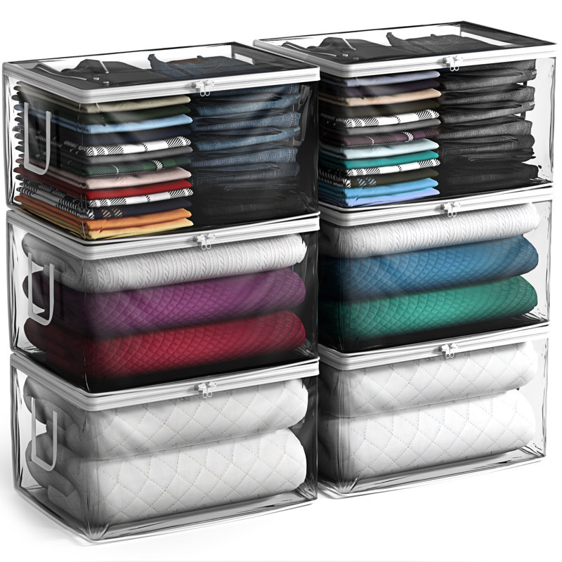 Sorbus 90L Clear Storage Bag, Foldable Plastic with Zipper & Handles for Clothes & Blankets - 6 Pack, 6 Pack
