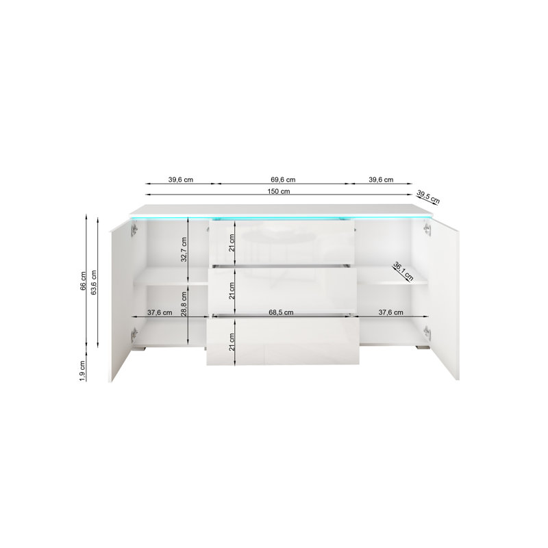 Aayran 150cm Sideboard, Concrete/White