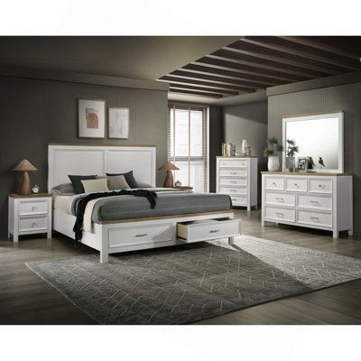 1pc Contemporary Two Drawer Nightstand Two Tone Crisp White Brown Finish Wooden Furniture