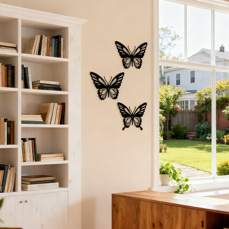 Black Metal Butterfly Wall Art, 3-piece