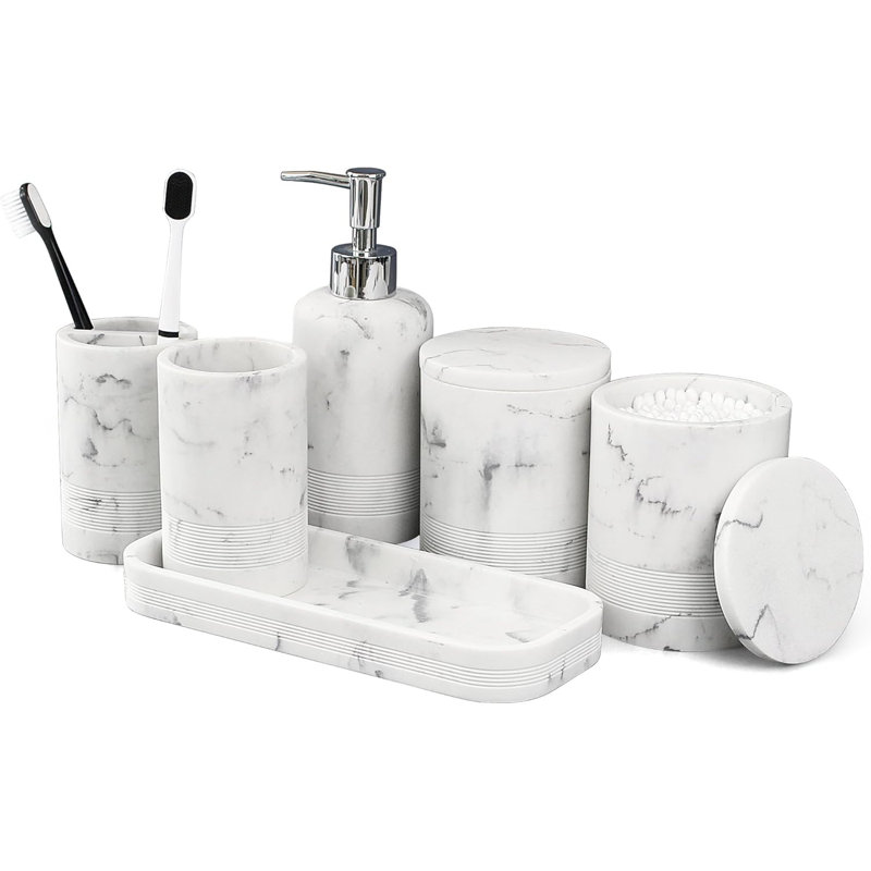 Ensemble d'accessoires de salle de bain 6 pièces, ensemble de rangement avec distributeur de savon