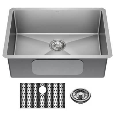 Évier de cuisine à cuve simple en acier inoxydable de calibre 16 avec accessoires Delta Lenta ™