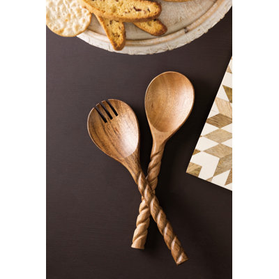VIP Wood 10 in. Brown Serving Utensils with Twist Handle Set of 2