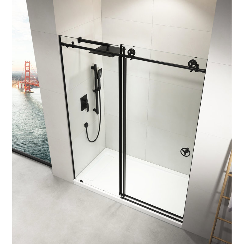 Matte Black 60" W X 76" H Clear Glass Sliding Shower Door - Adaptable For Bathroom Layout, Silent Movement, Build, Water Leakage Accessories,
