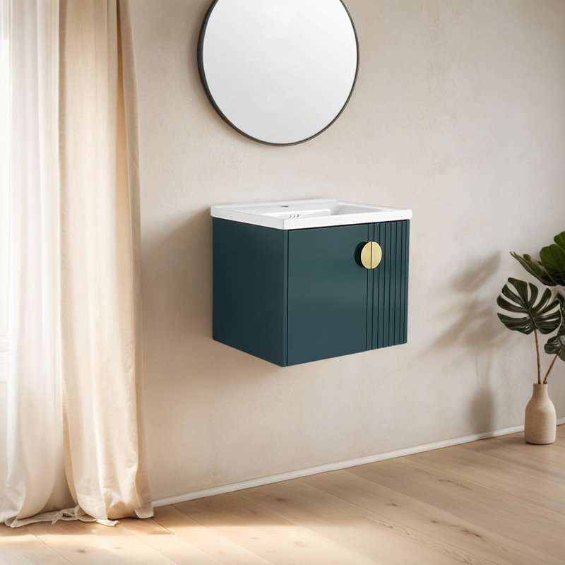 Meuble-lavabo simple 23,84 po avec plateau en céramique Lovice, Vert