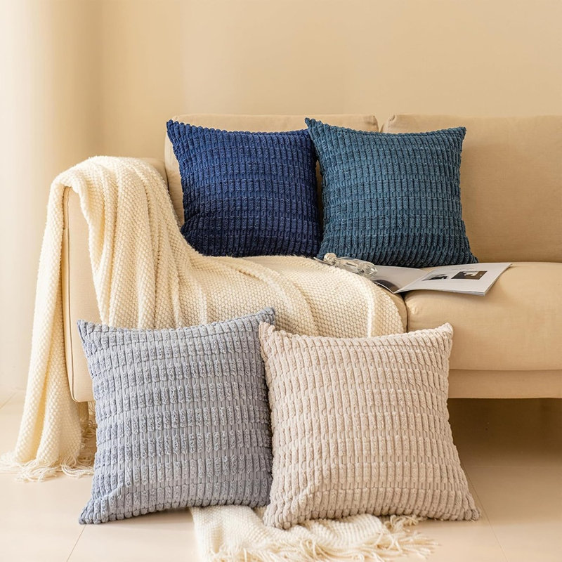 Throw Pillow Covers Inch Set Of 4 De..., Gray/Brown/Ivory