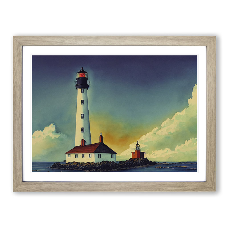 Lighthouse Watercolour Vol.2 - Single Picture Frame Print, 34cm H x 46cm W, Grey