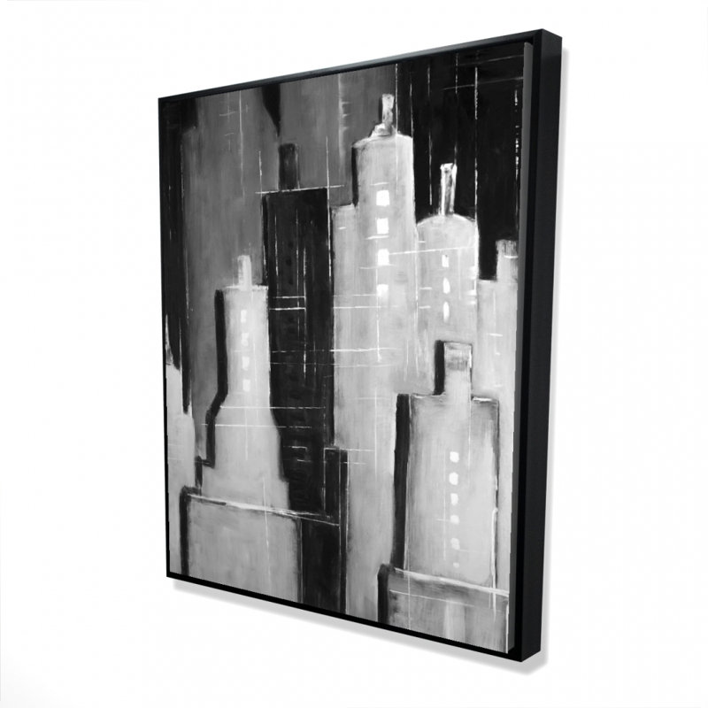 Paysage urbain abstrait noir et blanc - Toile encadrée 48 "x 60"