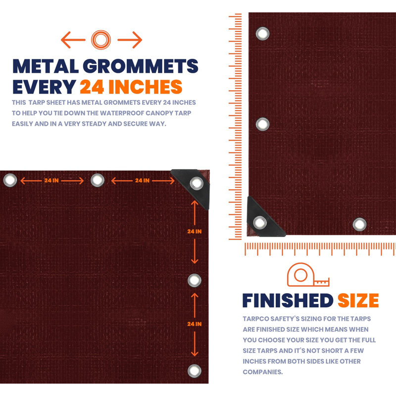 Extra Heavy Duty 14 Mil 40' X 40', Maroon, Waterproof Tarpaulin Cover with Reinforced Edges and Metal Grommets for Roof, Camping, Patio, Pool, and Boat Protection