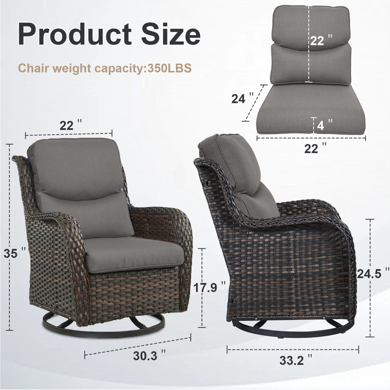 Chaise berçante rotative en osier d'extérieur Koba (ensemble de 2), Brun, Gris