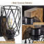 Éclairage pour meuble-lavabo industriel 3 lumières en bois et métal noir avec abat-jour en maille-566794054