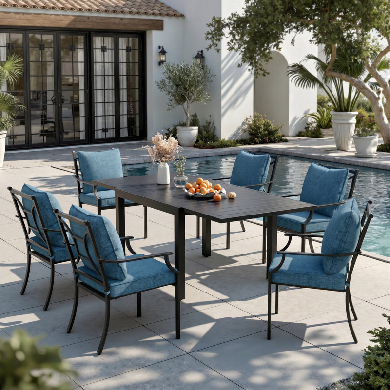 Chaise de patio avec coussin, Bleu paon