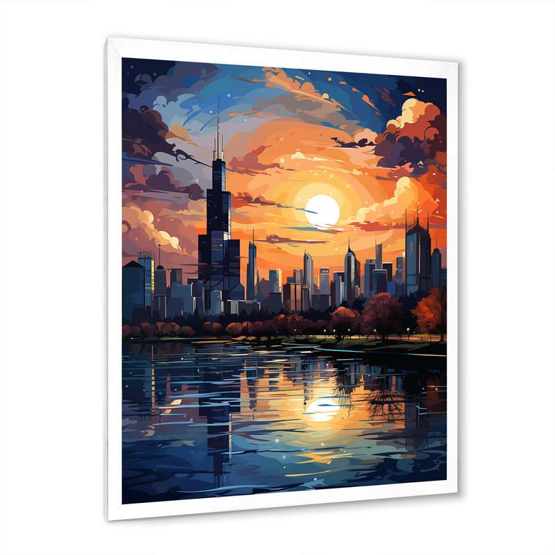 Chicago Popart III sur impression sur toile, H 20 po x l 12 po x P 1 po, Cadre photo blanc