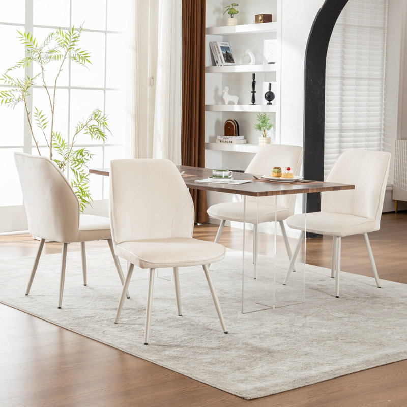 Chaises de salle à manger rembourrées Monno Chenille, 4, Beige, Beige