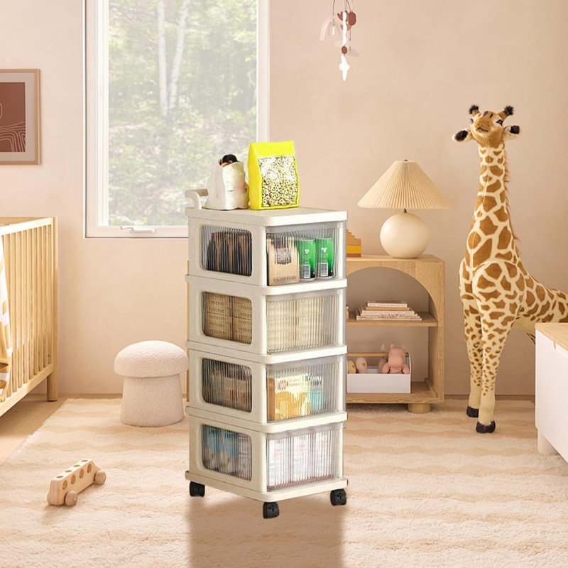 Staphon 4 Tier Storage Drawer Organiser with Wheels Storage Rack Storage Box Shelf Plastic Cupboard