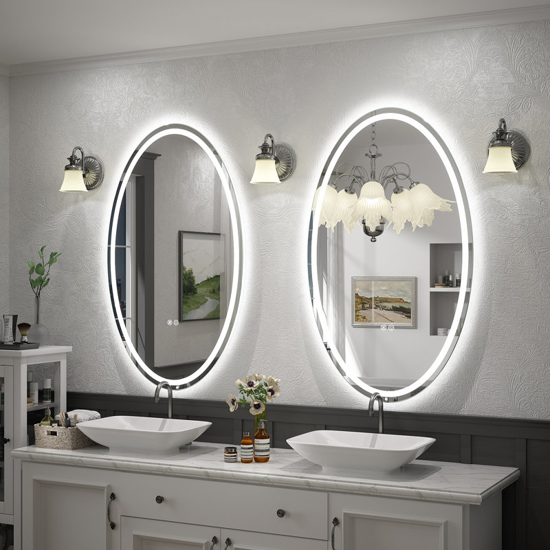 Aevar UL Certified Front & Back Lighted Anti-Fog Tempered Glass Oval Bathroom/Vanity Mirror, 40" x 24"