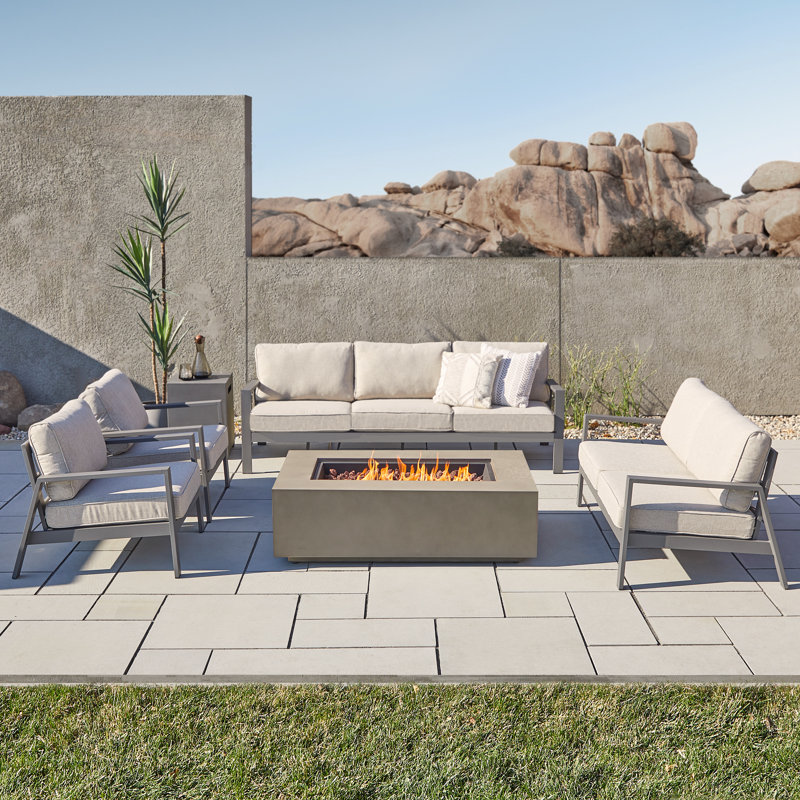 AEGEAN Propane / Natural Gas Outdoor Fire Pit Table, Mist Gray, 15" H x 50" W x 32" D