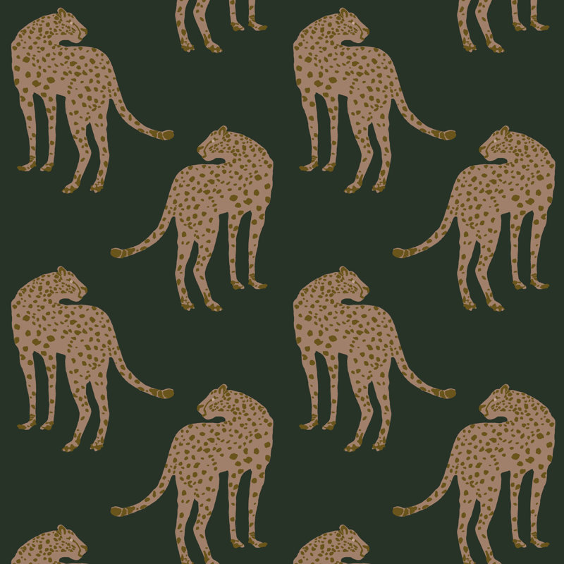 Prowling Cheetah - Papier peint vert forêt foncé