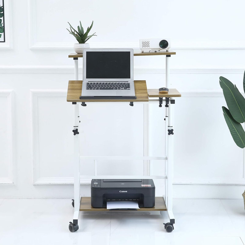 Maletha Adjustable Metal Base Standing Desk, Antique Oak/White