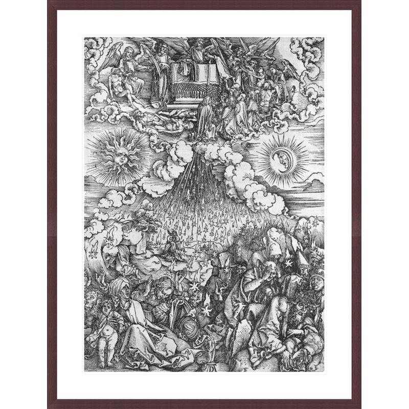 Scène de l'Apocalypse, l'ouverture des Cinquième et Sixième Sceaux, édition Latine par Albrecht Dürer, impression giclée sur cadre