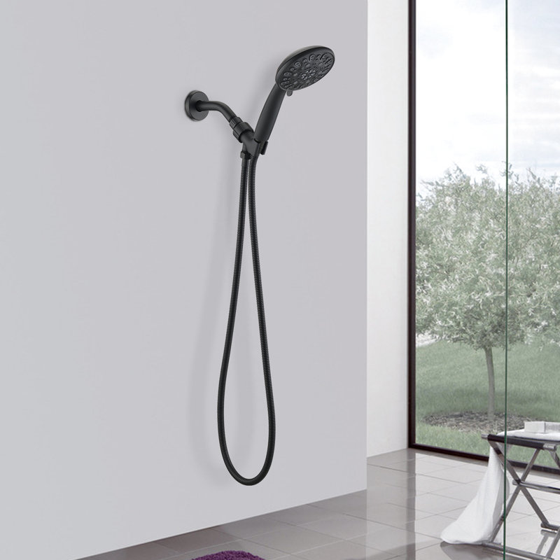 Handheld Shower In Matte Black With 7 Spray Functions And Corrosion Surface Faucet Black,