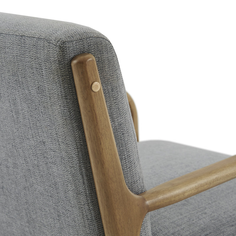 Upholstered Armchair, Gray Polyester, Walnut
