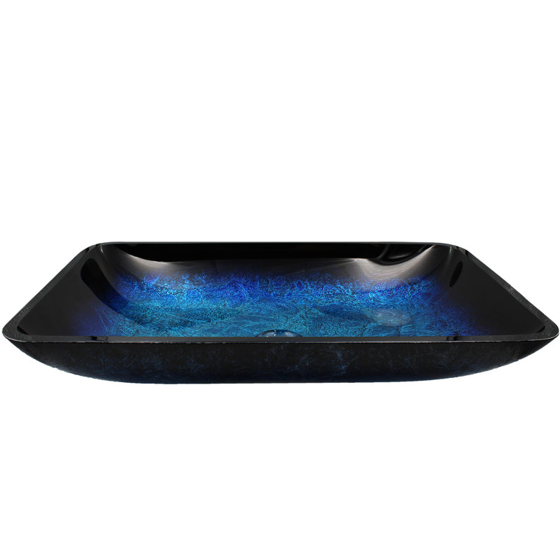 Novatto 14'' Blue/Black Glass Rectangular Bathroom Sink