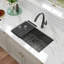 Évier de cuisine encastré en acier inoxydable noir 33 po x l 19 po avec revêtement Nano, évier de cuisine à simple cuve avec grille d'évier, crépine et support à enrouler-127128908