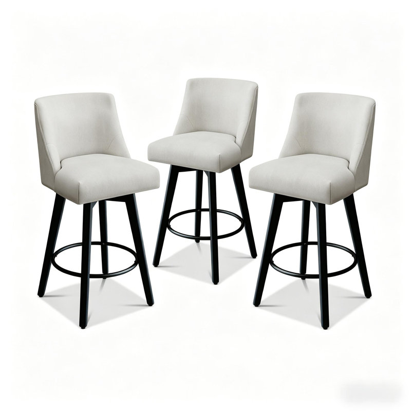 Tabouret de bar et de comptoir pivotant à 360 ° Novogratz - Structure en bois massif (ensemble de 3), Blanc