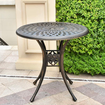 Table bistro d'extérieur en fonte d'aluminium avec trou pour parasol et table de conversation ronde