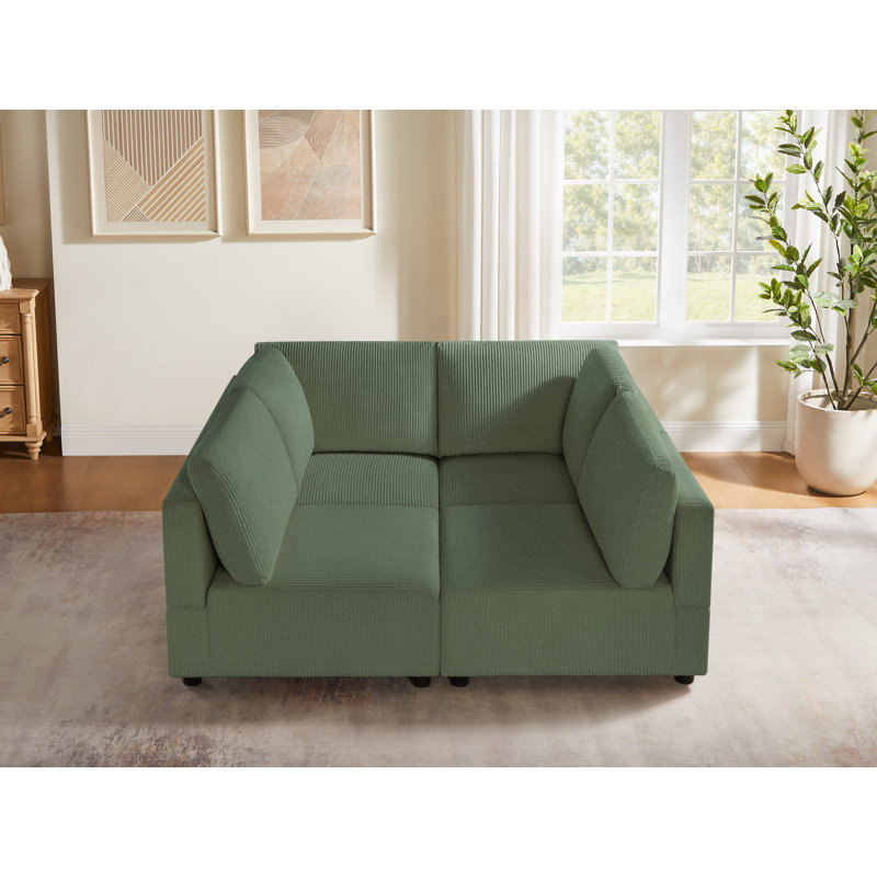 4-Piece Corduroy Upholstered Modular Sectional Sofa, Green Corduroy