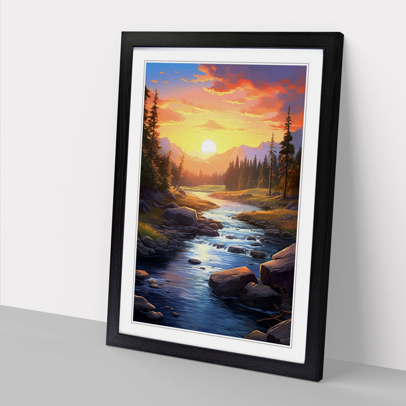 River Digital - Single Picture Frame Print on Wood, Black Framed, 46cm H x 34cm W x 2cm D