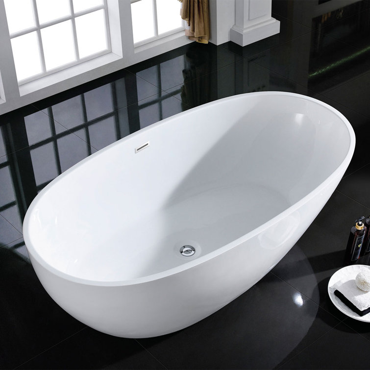 Layla White 67" Freestanding Bathtub With No Faucet