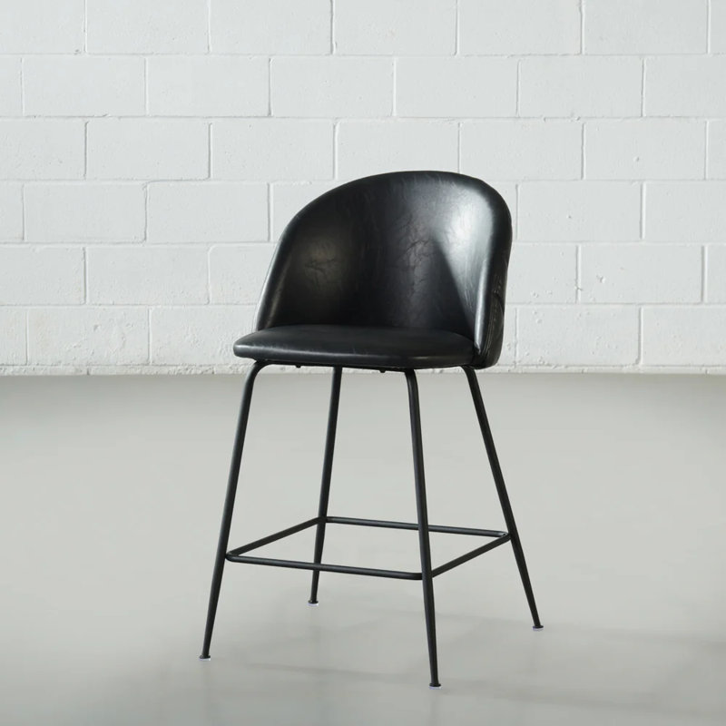 Hattaway Upholstered Counter Stool with Metal Frame, Black