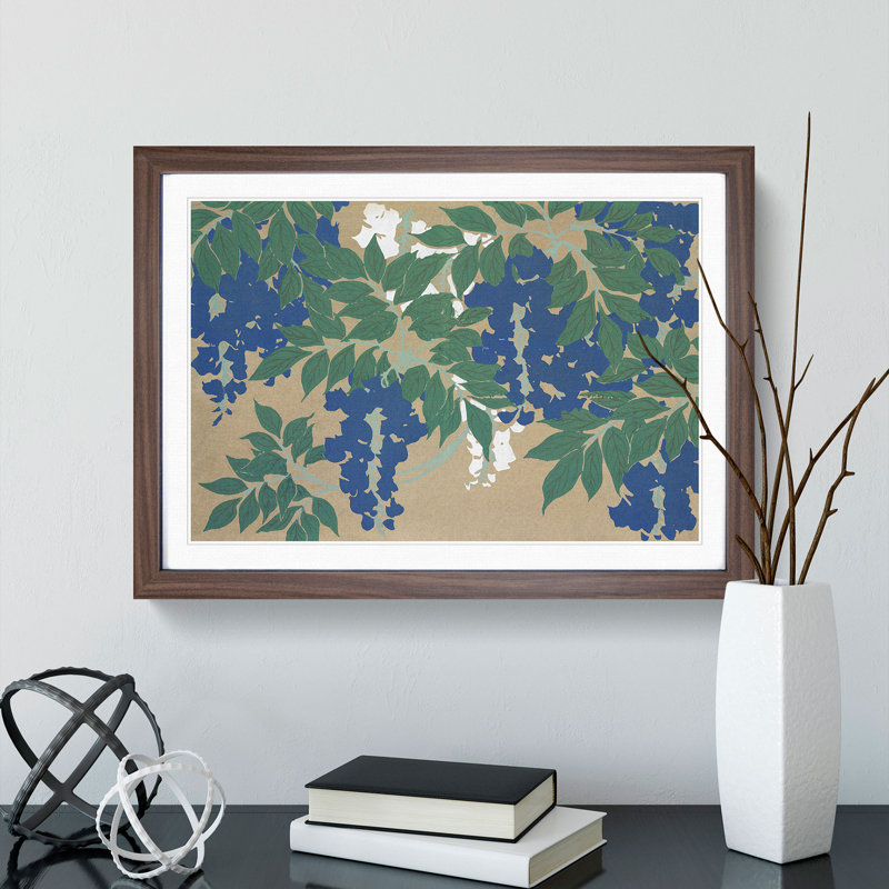 Wisteria by Kamisaka Sekka - Picture Frame Painting, 27cm H x 36cm W x 2cm D, Walnut Framed