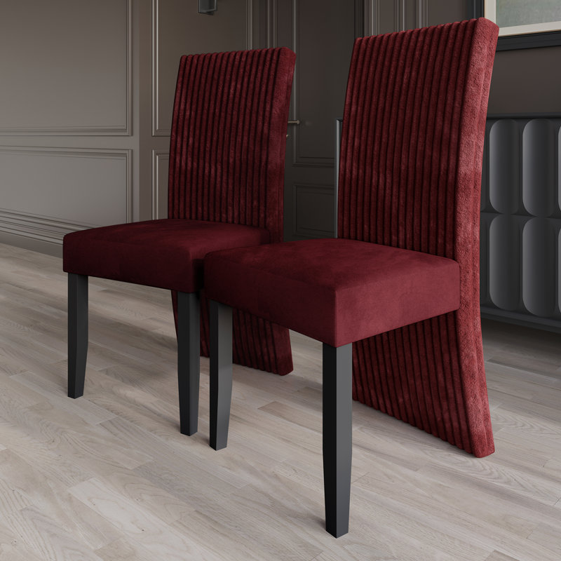 Black Wooden Dining Chair With Velvet Cover, Red
