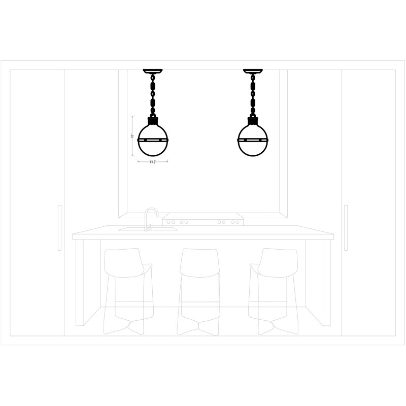 Hanks 1 - Light Pendant, 22" H x 16" W x 16" D, Brushed Nickel, No 