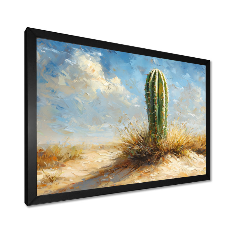 Minimalisme cactus par les dunes II - art mural cactus, Cadre simple, Noir, H 12 po x l 20 po