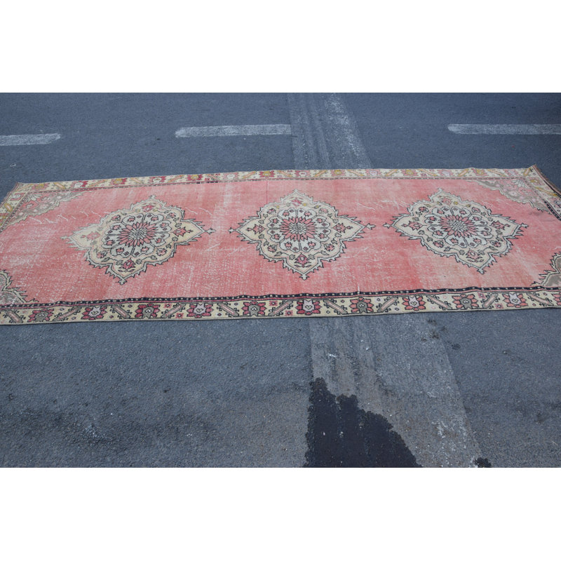 Tapis turc Oushak tissé à la main en or rose - Petit tapis oriental d'inspiration rétro
