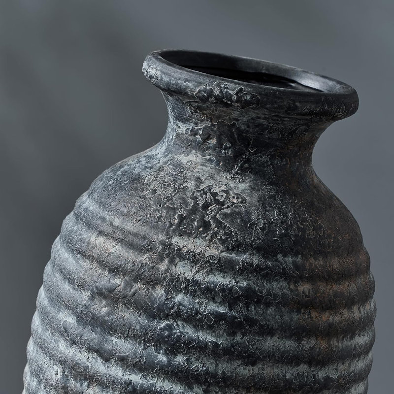 Large Ceramic Rustic Vase, 14.4" Farmhouse Decorative Vase, Vintage Black Bronze Flower Vase For Home Decor, Living Room, Shelf, Gift
