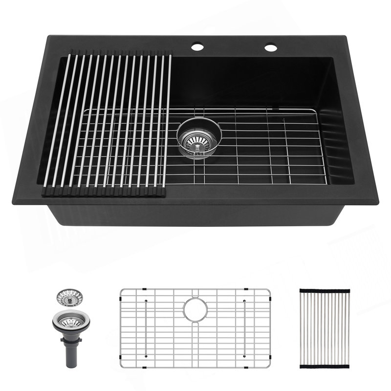 Évier de cuisine en composite de quartz avec conception à réduction de bruit et surface lisse non poreuse pour un nettoyage facile.