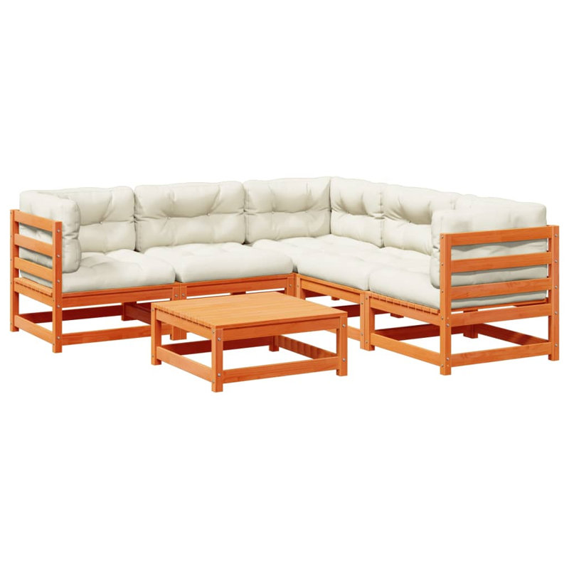 Ophelia & Co. 6 Piece Patio Sofa Set With Cushions Solid Wood Pine, Beige/Wax Brown