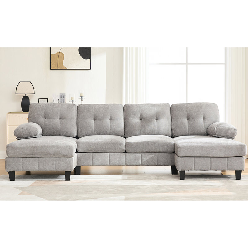 Grey Chenille U-Shaped Sectional Couch With Dual Chaise Lounges, Storage Spaces And Armrest Pillows For Living Room Comfort Zone Furniture Setup